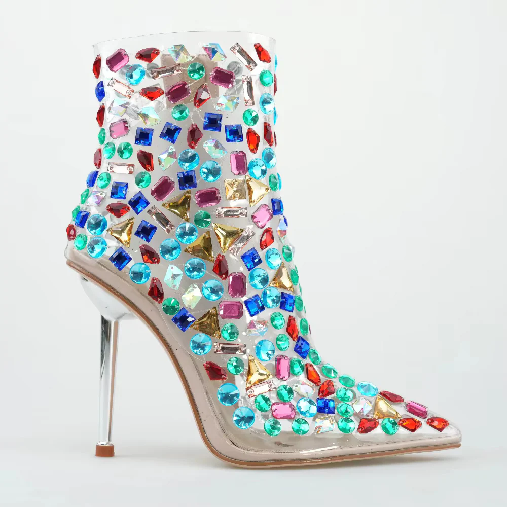 ✨ Sparkle Clear Crystal Chunky Heeled Boots – Trendy & Nifty Footwear (+Free Gift Included)