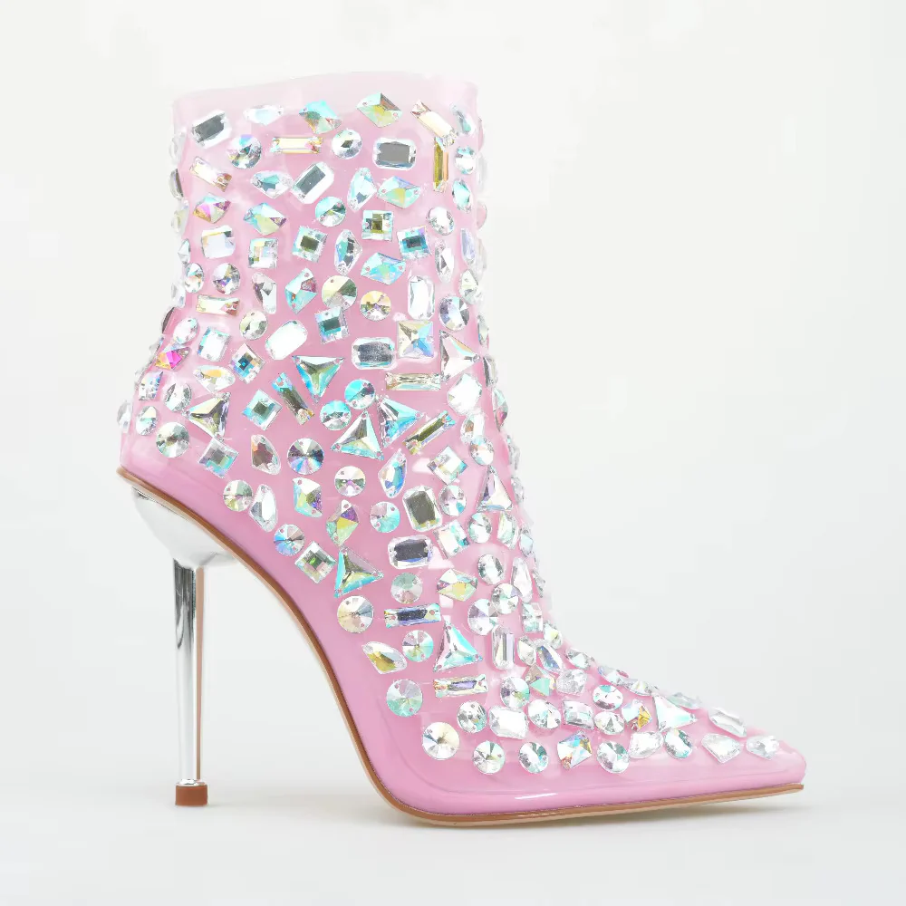 ✨ Sparkle Clear Crystal Chunky Heeled Boots – Trendy & Nifty Footwear (+Free Gift Included) - Image 3