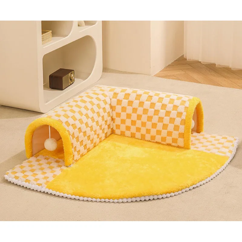 2-in-1 Funny Plush Plaid Cat Tunnel Cat Bed ๐พ