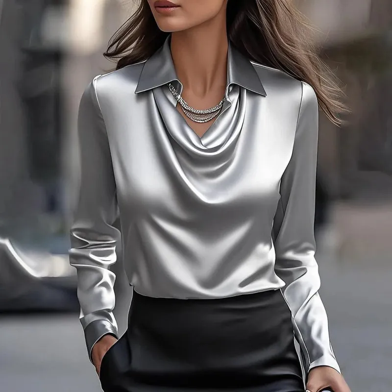 Collar Draped Shirts & Blouses - Image 7