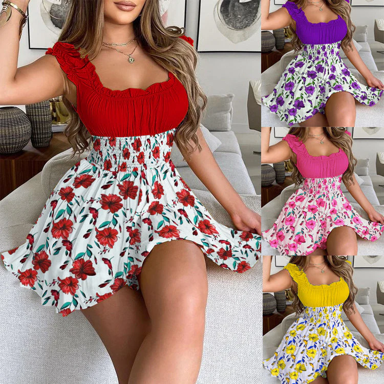 FloraFit™ Contrast Waist Floral Mini Dress