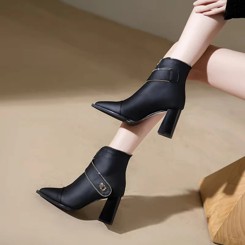 High-Quality Women's Zip Ankle Boots with Metal Decoration (+Free Gift Included) - Image 3