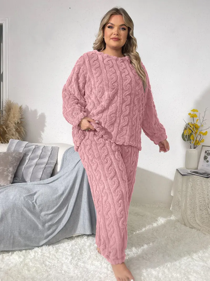 Pure Color Jacquard Cotton Velvet Warm Suit Pajamas - Image 3
