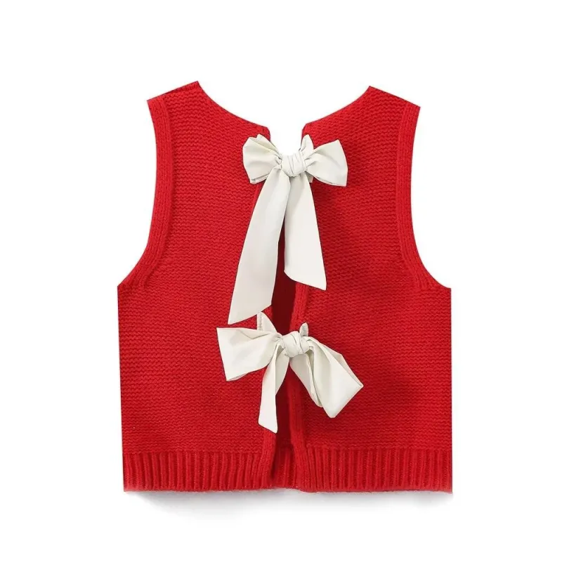 Women's Back Bow Hollow-Out Sweater Vest – Stylish Knitted Lace-Up Design for a Chic Look - Image 2