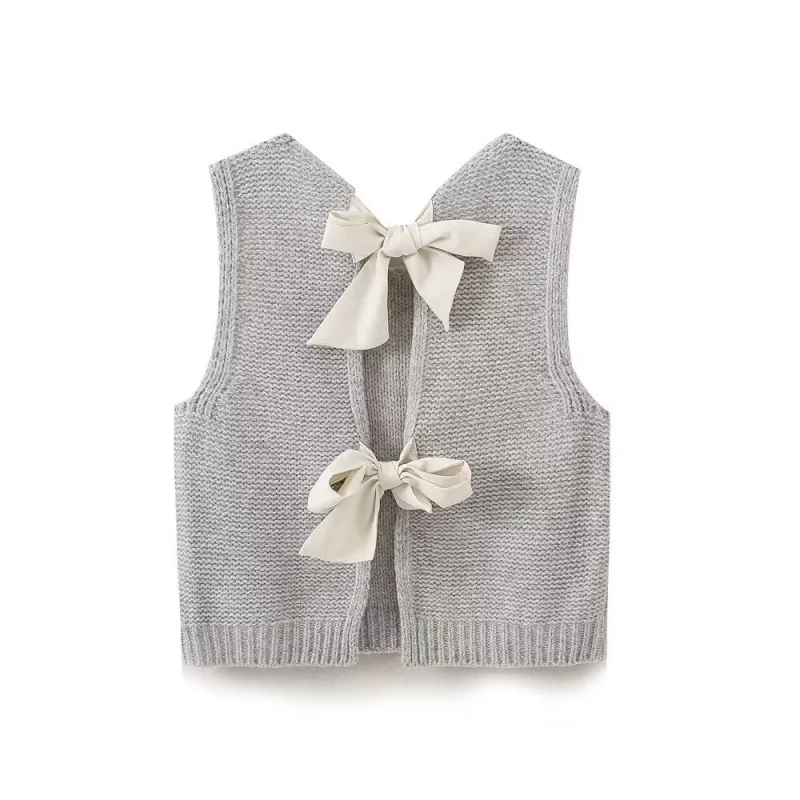 Women's Back Bow Hollow-Out Sweater Vest – Stylish Knitted Lace-Up Design for a Chic Look - Image 3