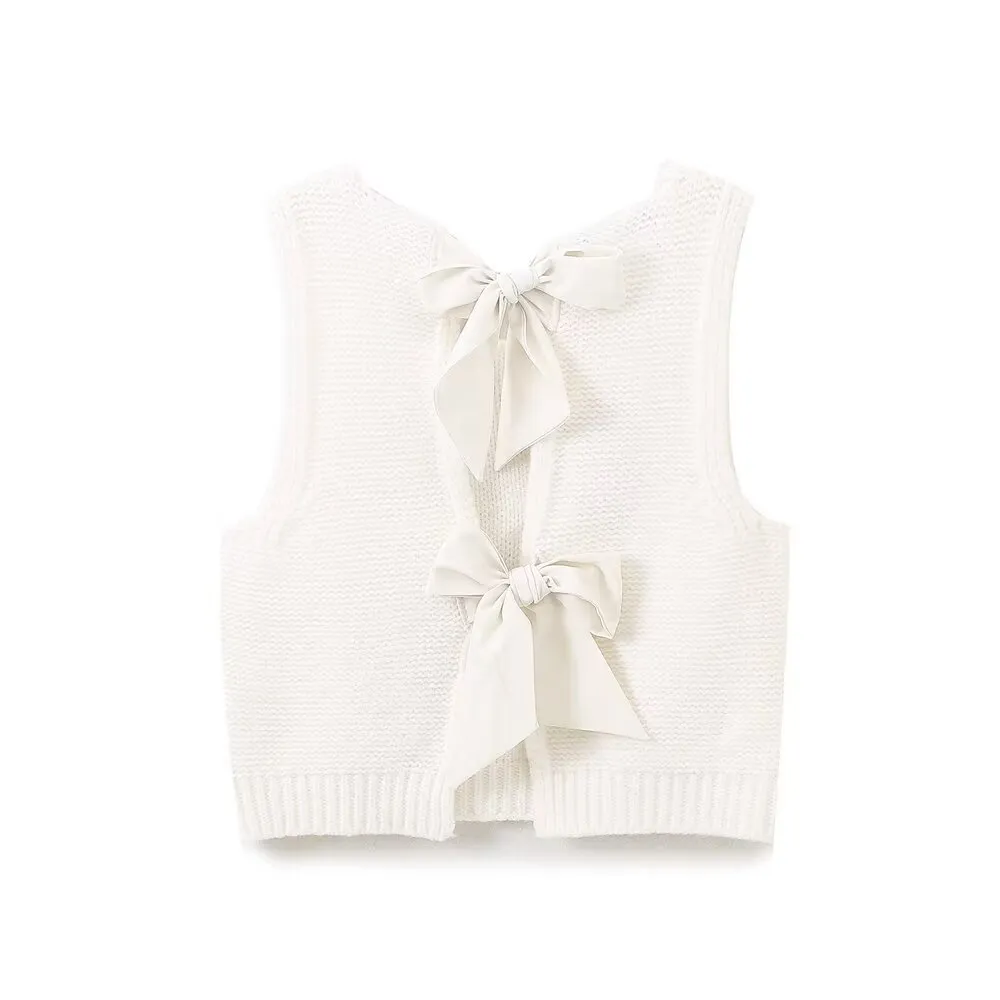 Women's Back Bow Hollow-Out Sweater Vest – Stylish Knitted Lace-Up Design for a Chic Look - Image 4