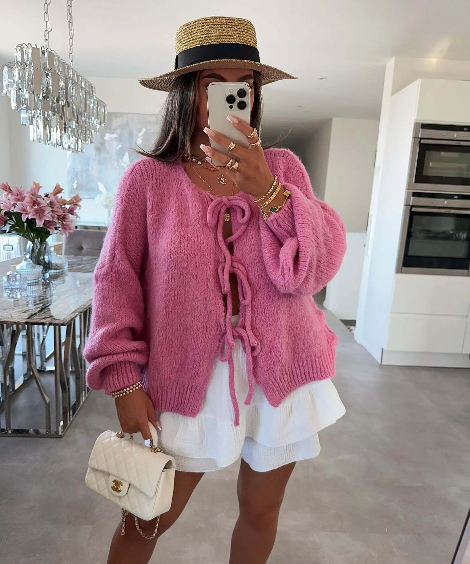 Women's Casual Knitted Bow Lace-Up Cardigan – Slim-Fit Hollow Out Pullover Sweater - Image 2