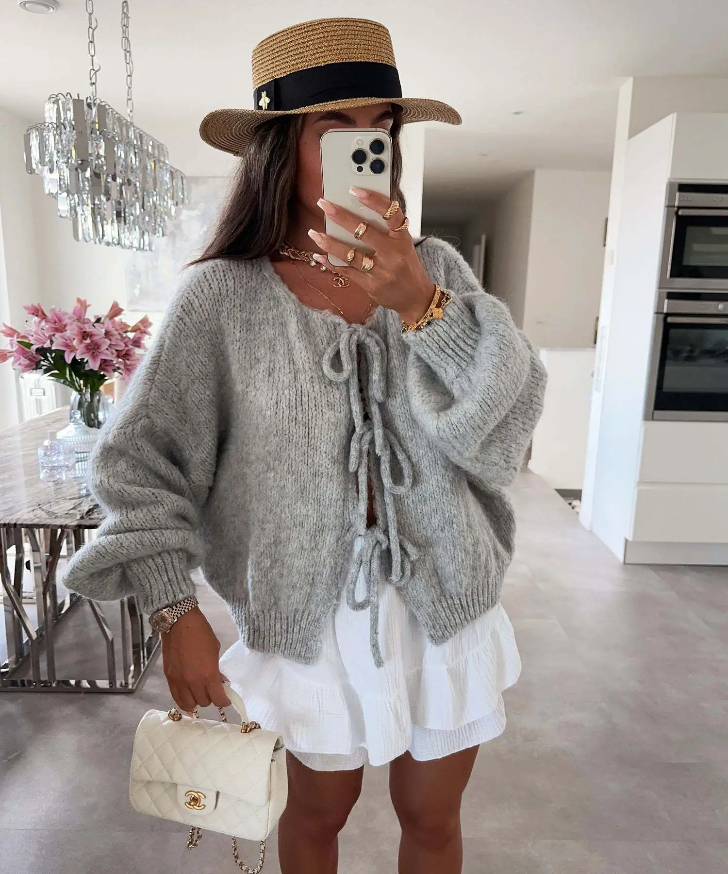 Women's Casual Knitted Bow Lace-Up Cardigan – Slim-Fit Hollow Out Pullover Sweater - Image 4