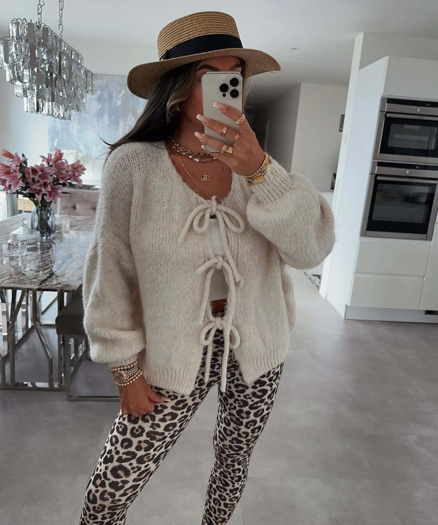 Women's Casual Knitted Bow Lace-Up Cardigan – Slim-Fit Hollow Out Pullover Sweater - Image 6