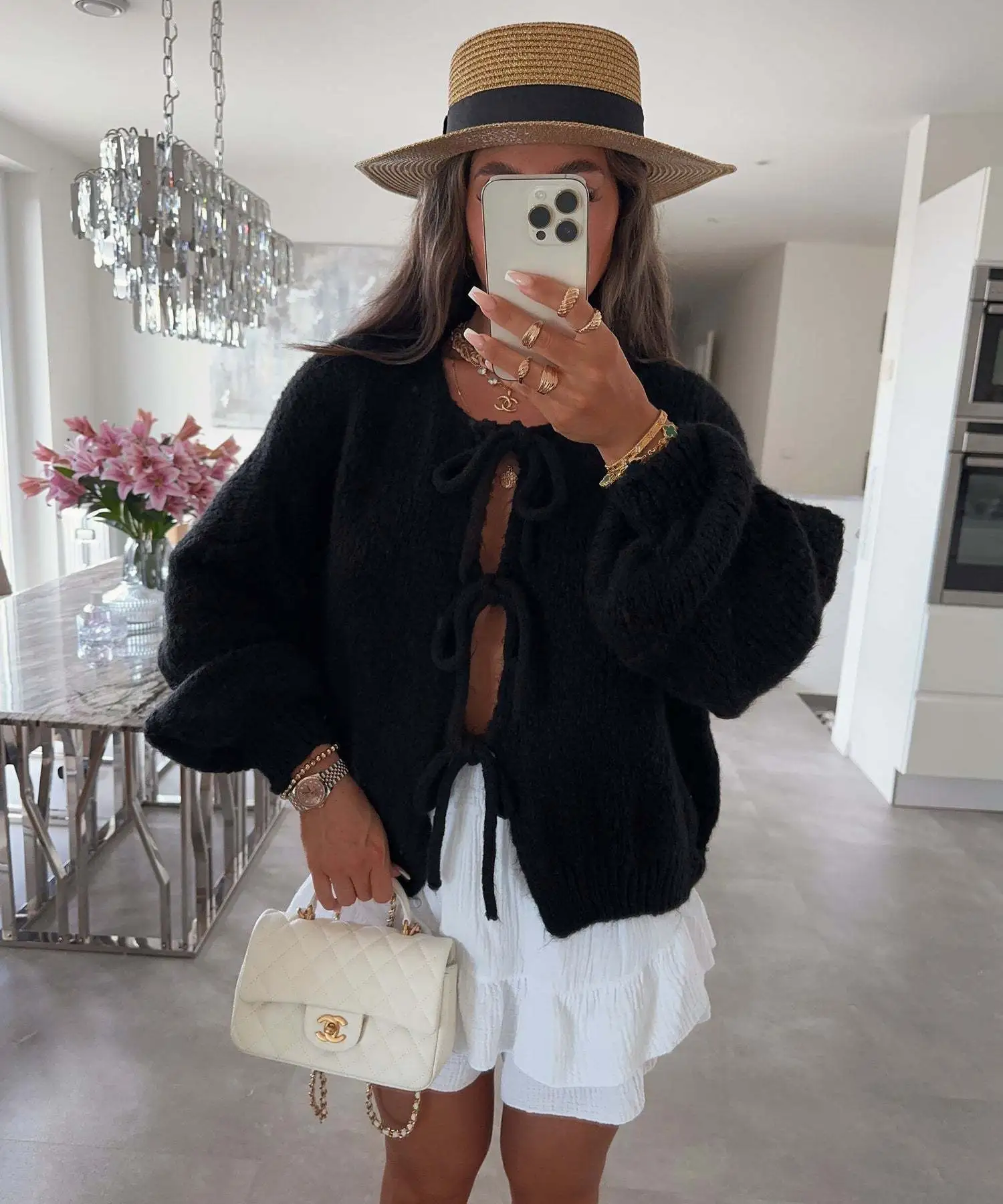 Women's Casual Knitted Bow Lace-Up Cardigan – Slim-Fit Hollow Out Pullover Sweater - Image 8