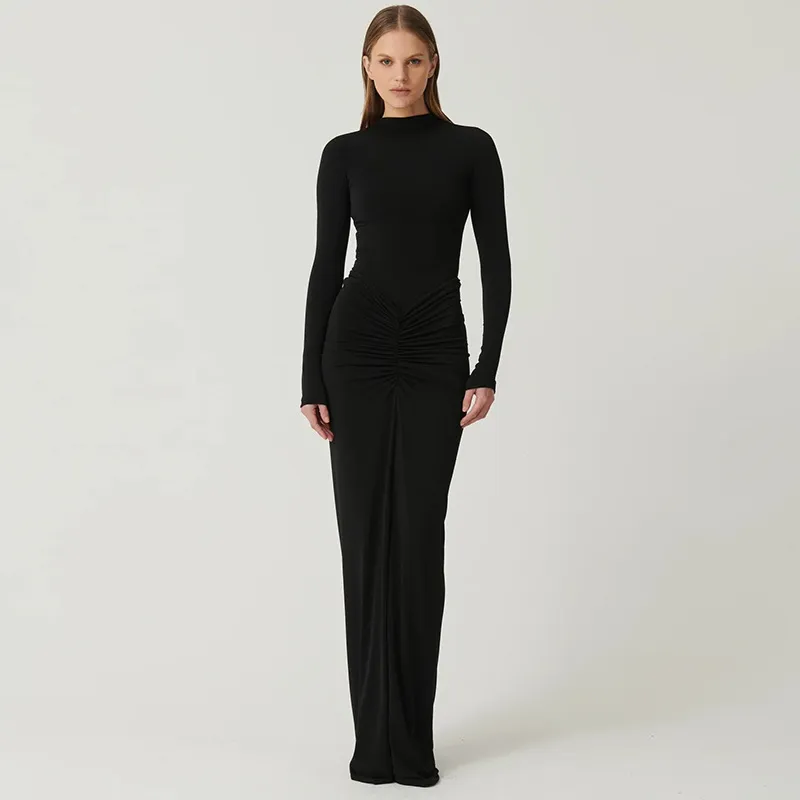 Women's Slimming Pleated Long Dress – Elegant High-Waist One-Step Skirt for Sophisticated Style - Image 3