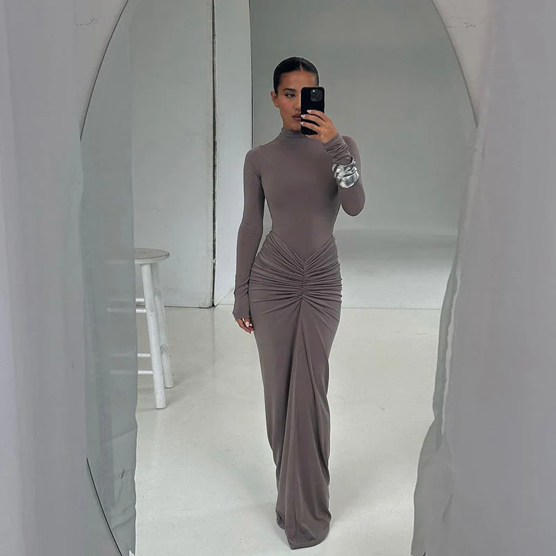 Women's Slimming Pleated Long Dress – Elegant High-Waist One-Step Skirt for Sophisticated Style - Image 4