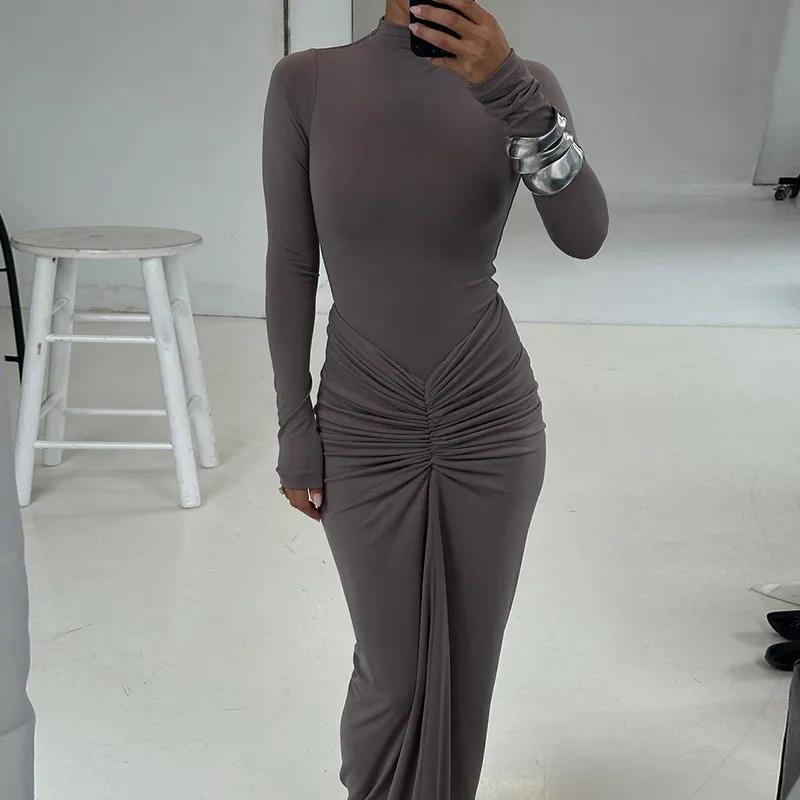 Women's Slimming Pleated Long Dress – Elegant High-Waist One-Step Skirt for Sophisticated Style - Image 5
