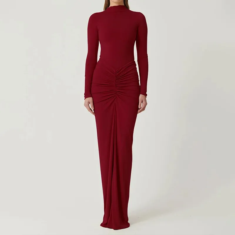 Women's Slimming Pleated Long Dress – Elegant High-Waist One-Step Skirt for Sophisticated Style - Image 6